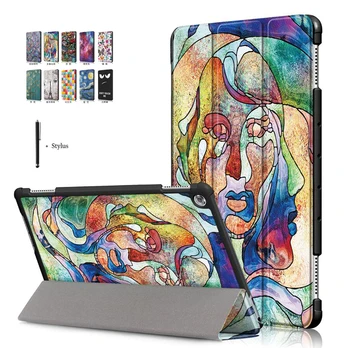 

For Huawei MediaPad M5 lite 10 BAH2-W19/L09 10.1'' Case Cover For Huawei M5 Lite 10 Smart Print Flip Leather Stand Funda+Stylus