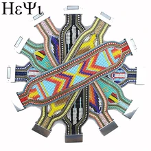 HEYI ювелирные изделия для женщин кожаный браслет красочные бусины геометрический узор богемный стиль Магнитная застежка браслет для женщин