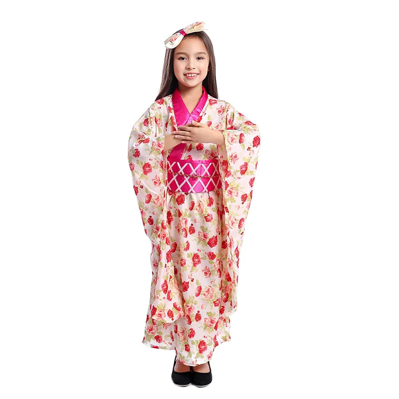 Платье для девочек азиатское традиционное японское кимоно Гейша маскарадный костюм Детские вечерние костюмы на Хэллоуин