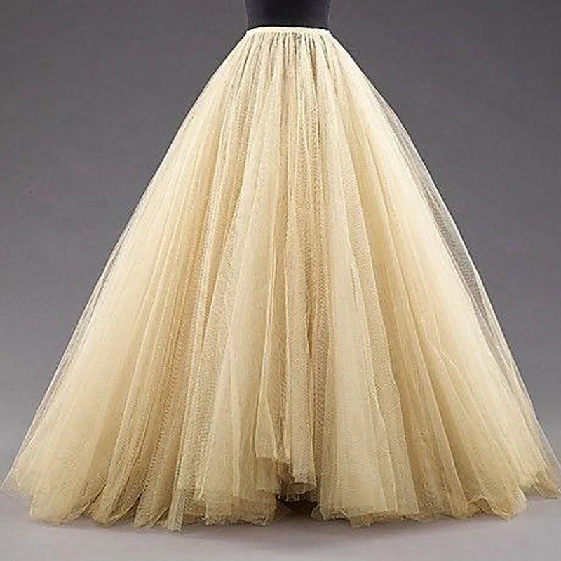 Custom Made Medium Beige Tulle Skirts Floor Length Mulitilayer Cheap Party Dress For Girl Free Size Formal Women Gowns 2015 Hot Sale