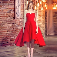 2017 Sexy Rote Hohe Niedrige Abschlussball Kleider Schatz Satin Frauen Kleid Günstige Cocktail Party Kleid Lace-Up Weihnachten Formale tragen Kleider