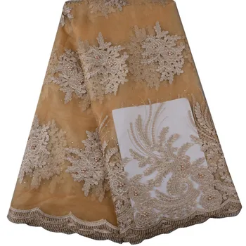 

2018 Latest Design African Fabric High Quality African Lace Fabric With plenty Stones and beads French Nigerian Lace Fabric 921