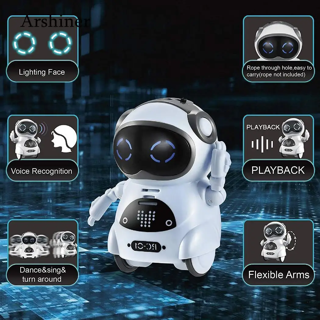 

Mini Pocket Robot Talking Walk Music Dance Light Voice Recognition Interactive Smart Kids Robot Model Toy Birthday Gift 3 Color