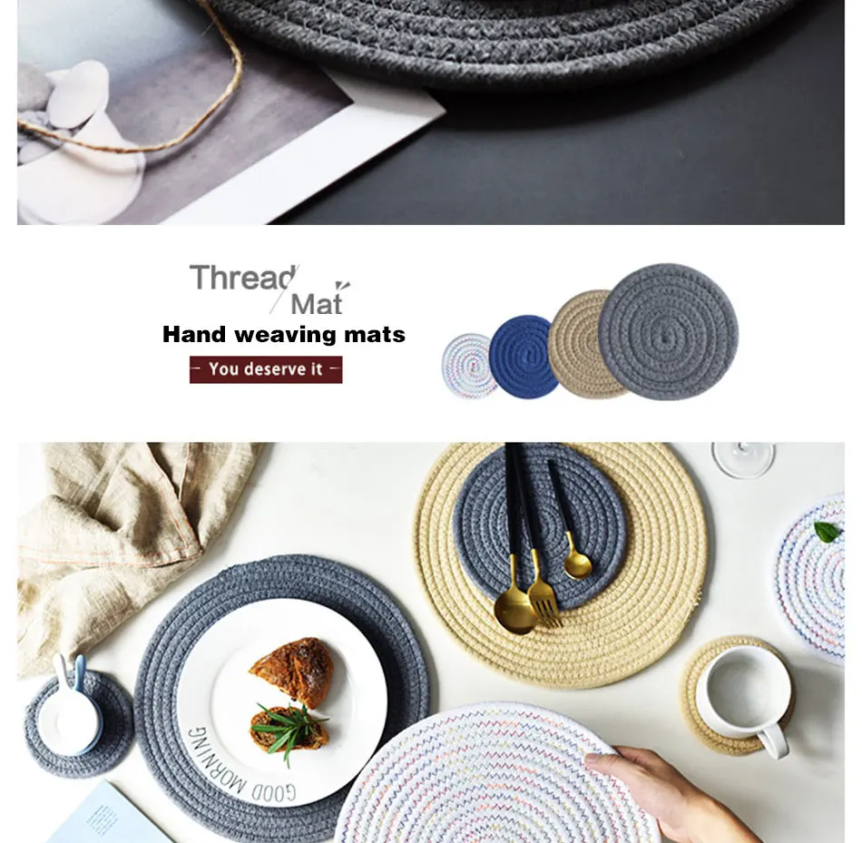  Creative Linen Weaving Mats Drink Coaster Pad Coffee Cup Mat Tea Pad Dining Soft Placemats Home Decoration Accessories 1pcs (2)