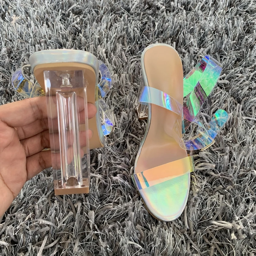 2019 Summer PVC Clear Transparent Strappy High Heels Shoes Women Sandals Peep Toe Sexy Party Female Ladies Shoes Woman Sandalias