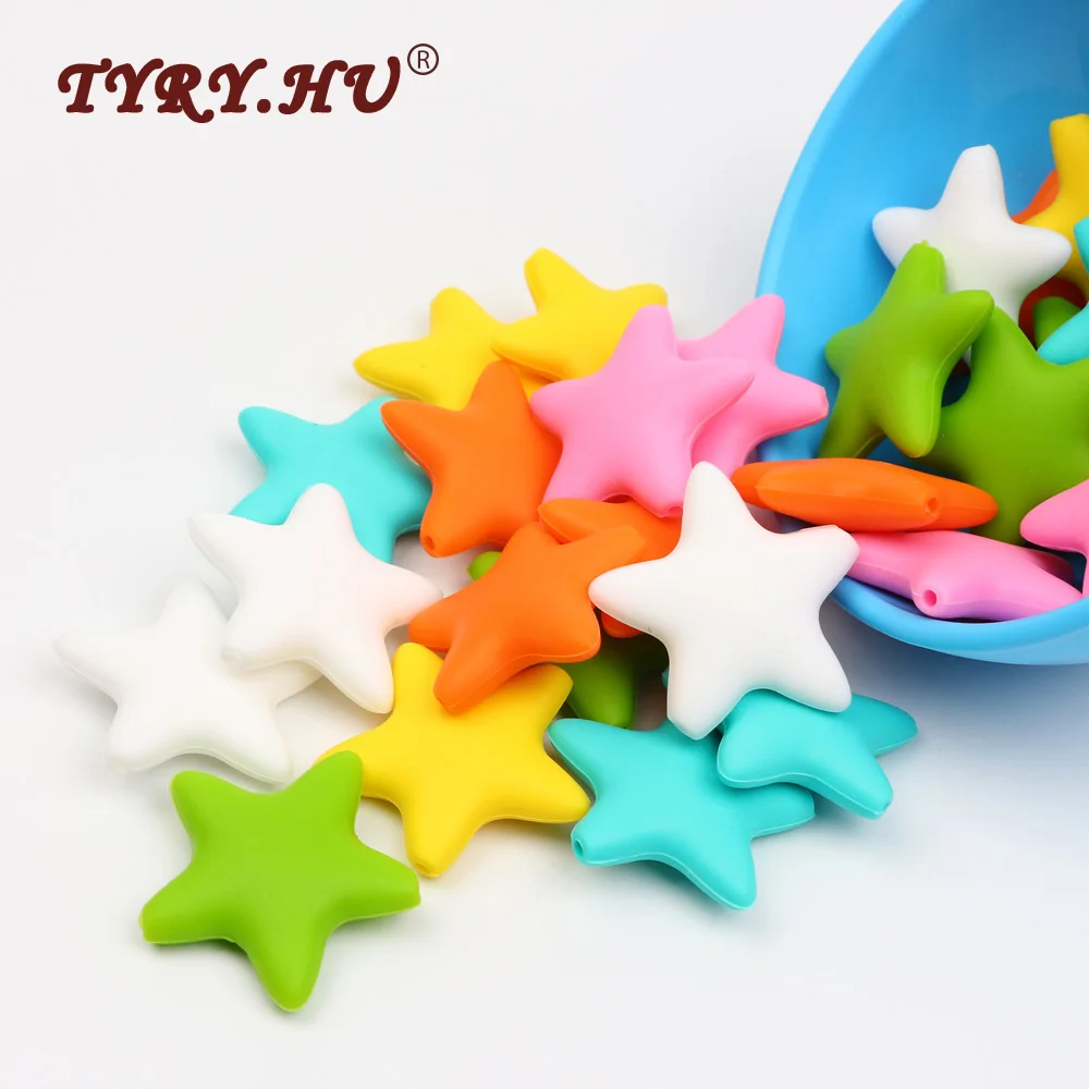 

50pcs 45mm Star Beads BPA FREE Silicone Teethers DIY Jewelry Pendants Infant Baby Tooth Massage Teething Necklace Pacifier Clips