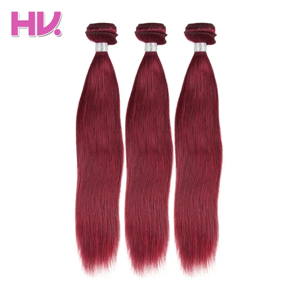 Hair Villa Brazilian Straight Hair 3 Bundles 99j Human Hair Weave Remy