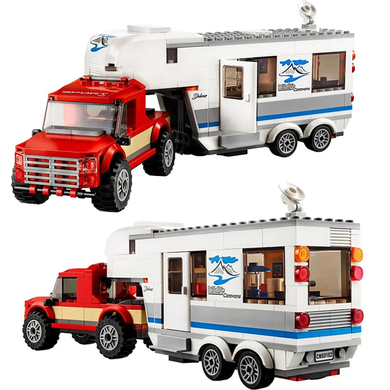 

Lepin 02093 City Pick Up Truck LegoINGly Trailer Camper Caravan Building Blocks Bricks Toy 60182