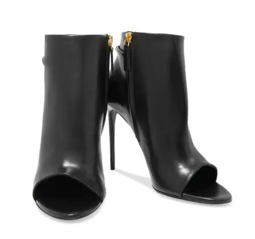 

Spring and autumn woman black peep toe high heel ankle boots Ladies open toe super high thin heel short boots Fashion boots