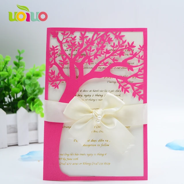 hot pink nice 50pcs envelop laser cut 3d sweet bride groom wedding nice invitations