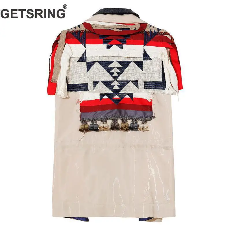 

GETSRING Women Blazer Jacket Summer Patchwork Tassel Ladies Blazer Short Sleeve Double Breasted Coat Fashion Womens Jackets 2019