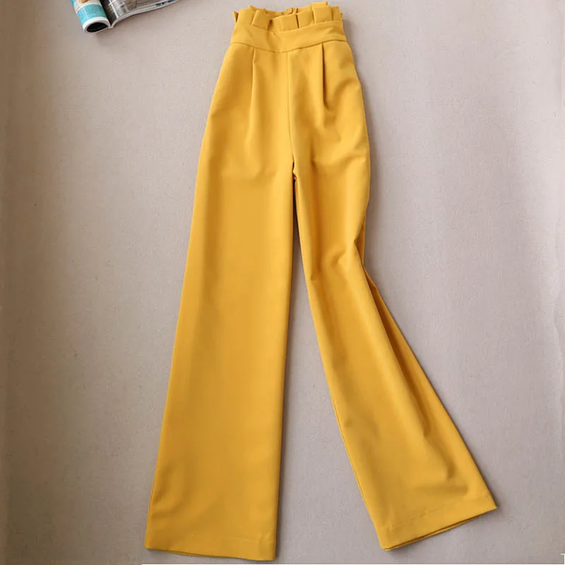yellow high waisted wide leg pants