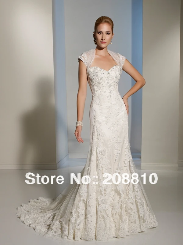 Cheap Fit And Flare Lace Embroidery Net Beach Wedding Gown With