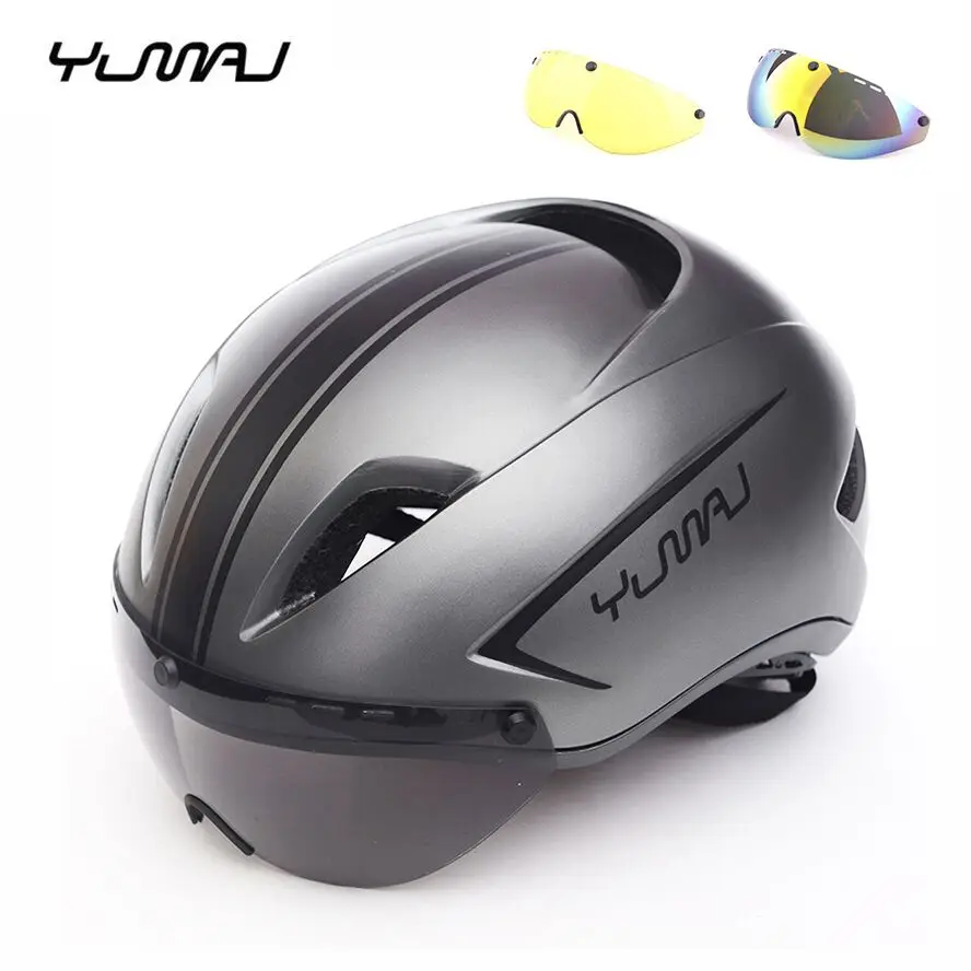 3 линзы, новинка, Aero TT, дорожный велосипедный шлем, магнитные очки, для гонок, велоспорта, спорта, защитный шлем, TT Timed, дорожный велосипедный шлем, объектив - Цвет: titanium