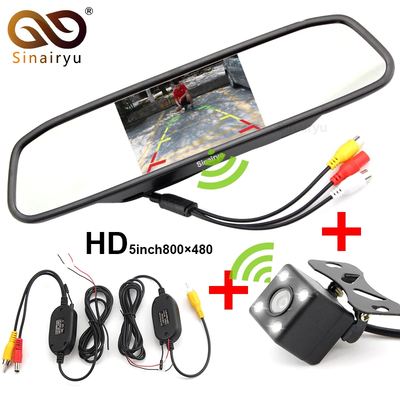 

Sinairyu 5" Wireless Parking Assistance Car Mirror Monitors With Rear View Camera 2.4Ghz Wireless Transmitter and Receiver Kit