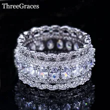 ThreeGraces Высокое качество белого золота цвет Овал, куб, цирконий установка большой широкий обручальное кольцо кольца для невест RG020