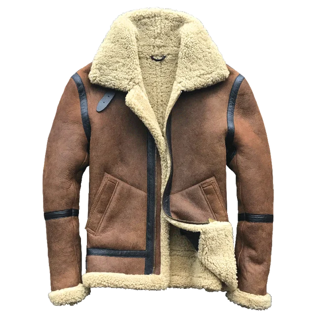 2018 brown men b3 bomber shearling jacket plus size 3xl genuine size of russian military