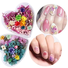 Сушеные цветы, лист, набор для украшения ногтей, натуральный цветочный стикер, 3D, сухая красота, дизайн ногтей, наклейка, ювелирное изделие, УФ Гель-лак, инструмент для маникюра