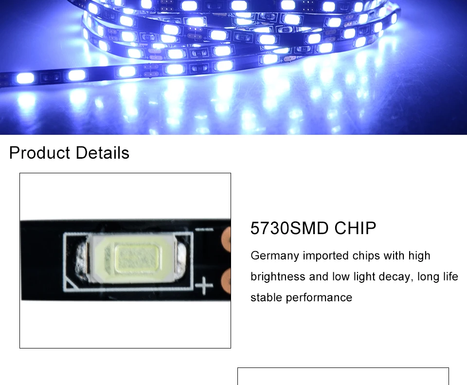 Eeetoo очень узкий Светодиодные ленты свет 5 мм Ширина SMD 5730 светодиодный Светодиодный диода ленты Клейкие ленты неоновый свет DC12V 300