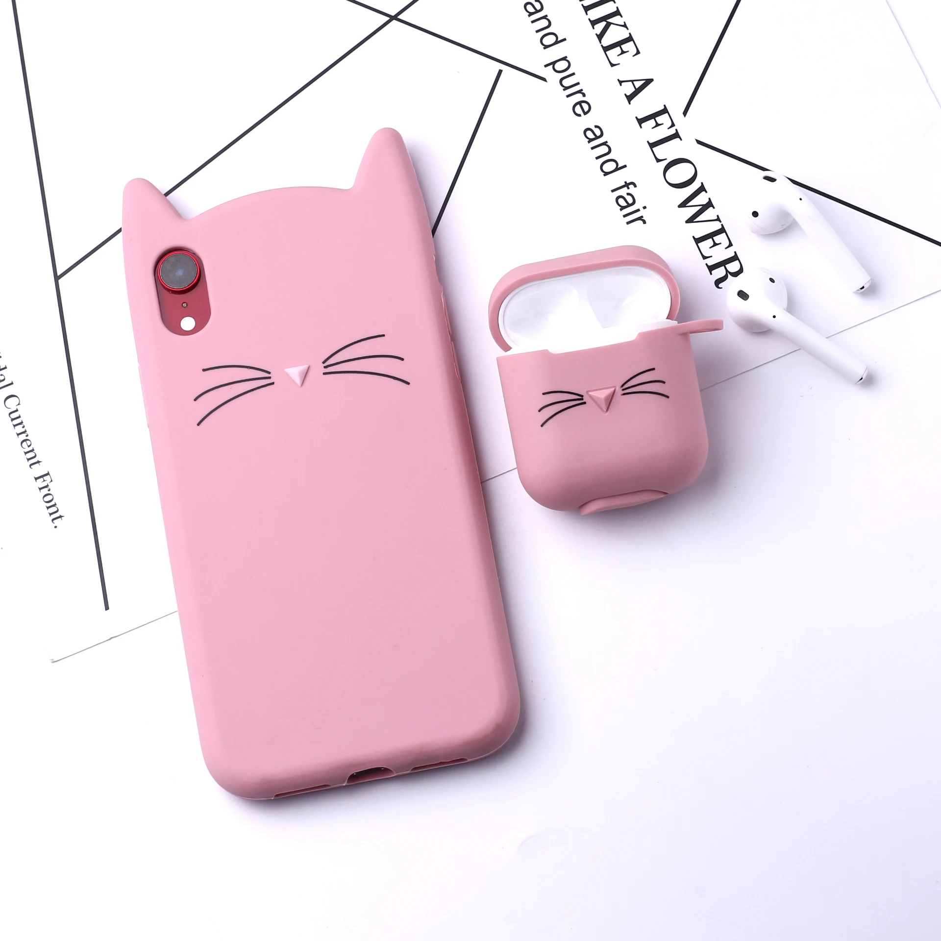 

Bluetooth Wireless Earphone Case For Apple iPhone Charging Box For AirPods Cat Silicone Protective Cover Skin Accessories