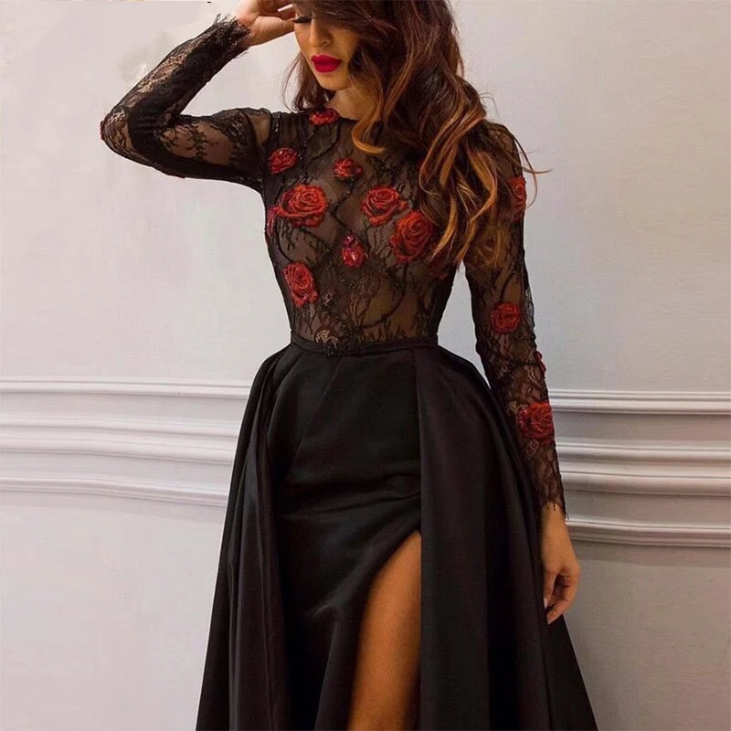 New-Arrival-Black-Long-sleeve-evening-dress-Slit-side-Sexy-Arabic-Evening-gown-Dubai-Kaftan-Formal