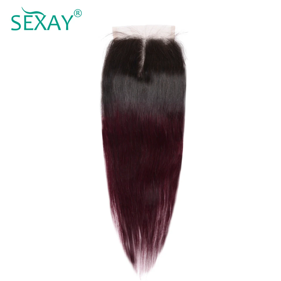 Ombre Hair 3 Bundles With Closure Sexay Professional 1B/99J Burgundy Dark Wine Red 100% Human Hair Brazilian Straight Human Hair