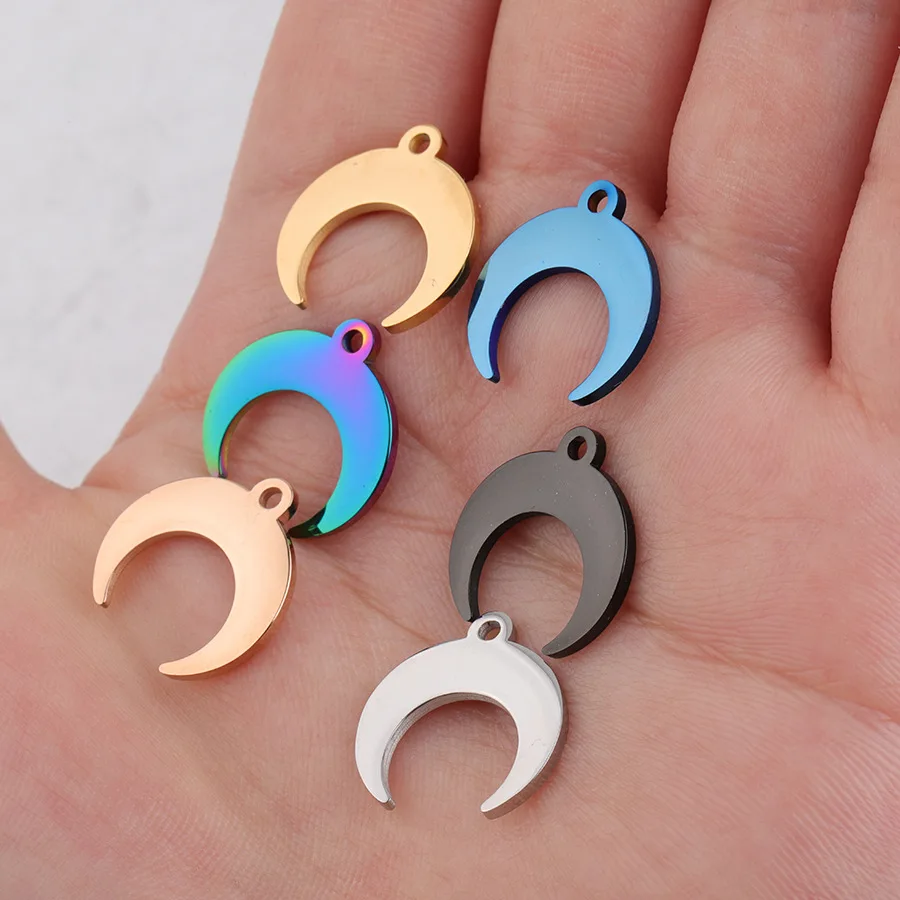 

100% Stainless Steel OX Horn Charm Pendant Silver/Gold Crescent Moon Charm Half Moon Pendant Collier lune Wholesale 20pcs