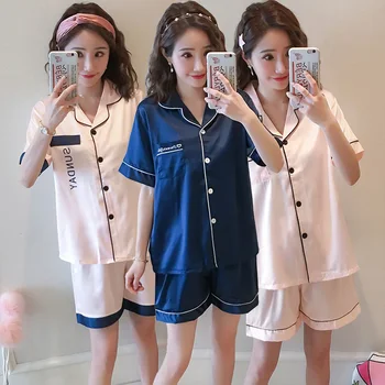 

Silk Satin Shorts Pajama Sets for Women 2019 Summer Short Sleeve Sleepwear Pyjama Femme Loungewear Homewear Pijama Mujer Clothes