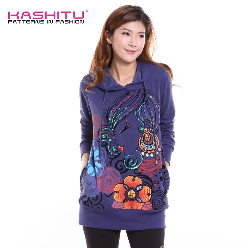 

2019 Kashitu embroidery Stepped Hem Womens Hoodies Autumn Casual Clothing Long Sleeve Oversized Pullover Jumper