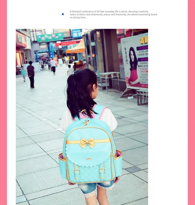 Children Kids Girls Princess Faux PU Leather Backpack Kid Pink Cute Bowknot Primary School Backpacks Daypack Mochila Bag