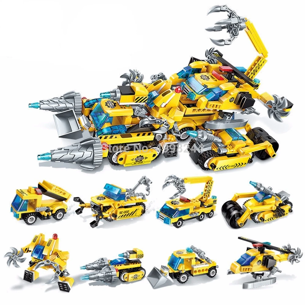 

1408 619pcs 8In1 City Engineering Chariot Enlighten Building Block Bricks Toy