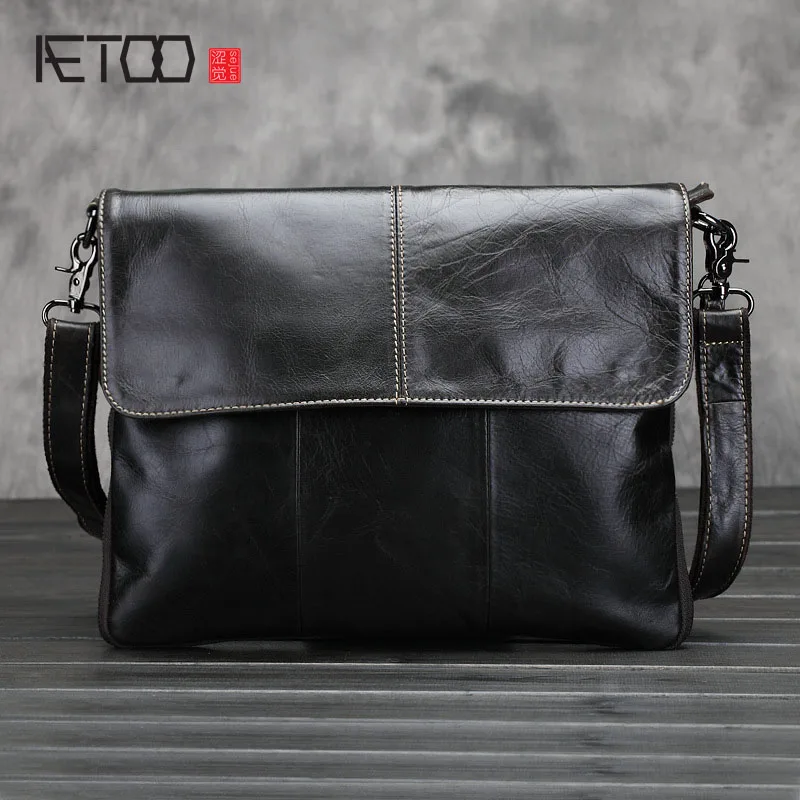 

AETOO Wax oil skin business head layer cowhide single men shoulder bag leather bag