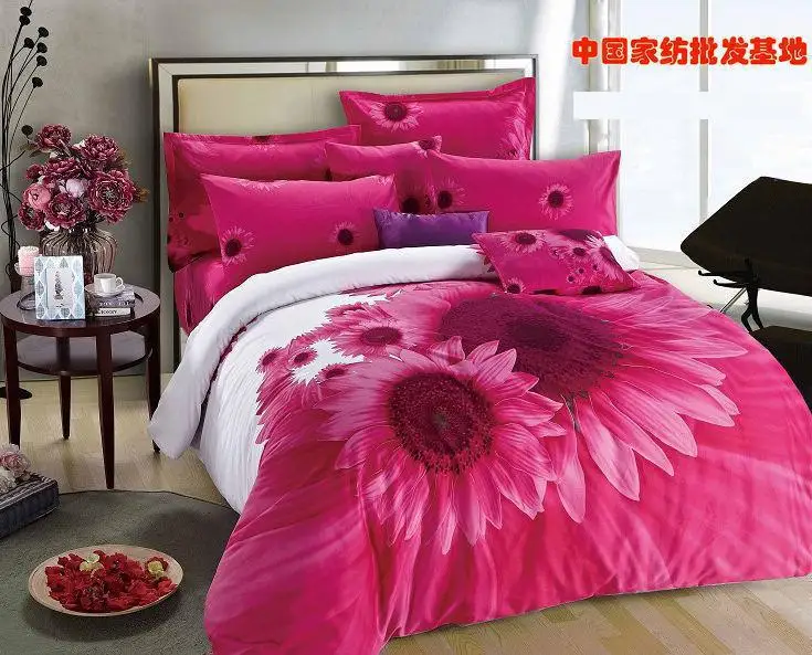 Hot Pink Sunflower Comforter Bedding Set King Size Queen