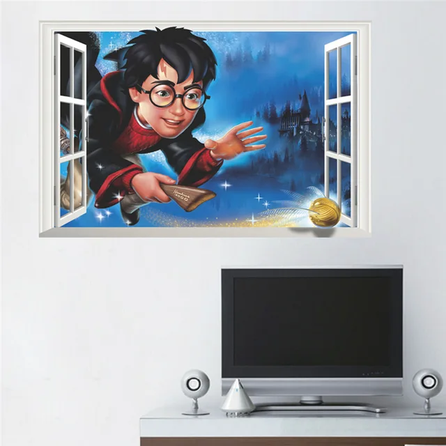 3d Window Harry Potter Wall Stickers For Kindergarten Kids Room Bedroom