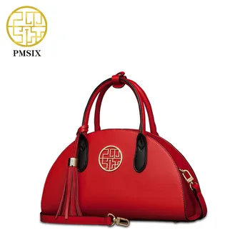 

Pmsix Brand New luxury Leather women Handbag Tassel Red Ladies Shoulder Bag Large Capacity Crossbody Bag