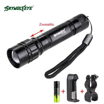 

SKYWOLFEYE LED flashlight 300 lumen Torch Zoomable LED Flashlight Torch light lamp 3 Mode + 18650 Battery+Charger+Bike Clip A609