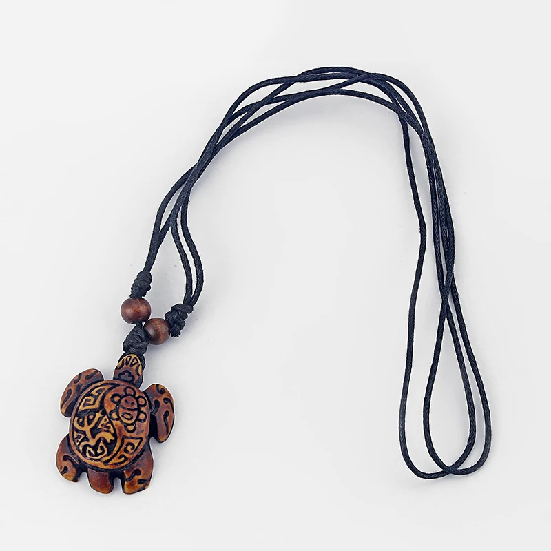 12pcs Boho Ethnic Tribal Imitation Yak Bone Dark Brown Taino Turtle Frog Pendant Surfer Necklace For Women men