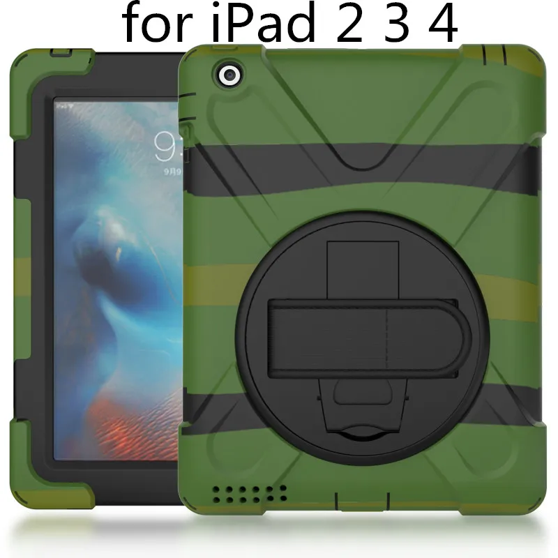 Чехол для Apple ipad 2 3 4, ZAIWJ Safe Kids Armor At Мягкий противоударный силиконовый+ жесткий чехол для ipad 4/3/2 - Цвет: mi cai green-HaiD234