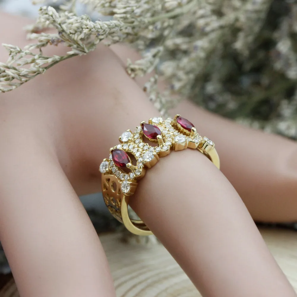 LASAMERO Marquise Cut 0 50 CTW натуральный рубин драгоценный камень 3 камня винтажный 18k желтый