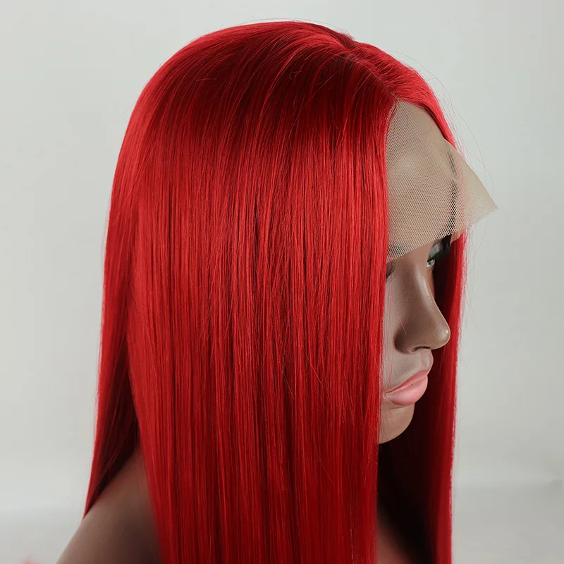  Fantasy Beauty Red Wig Heat Resistant Synthetic Lace Front Wig With Baby Hair Long Straight Hair Wi