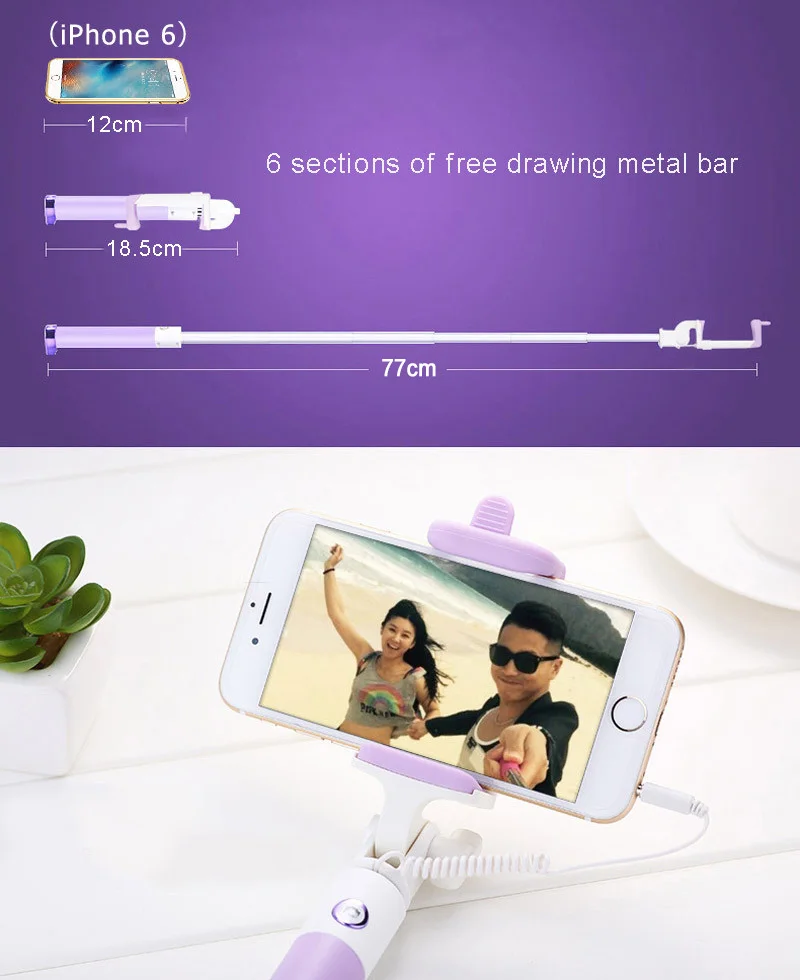 Mini Selfie Stick With Button Wired Silicone Handle Monopod Universal For iPhone 6 5 Android Samsung Huawei Xiaomi Sticks (2)