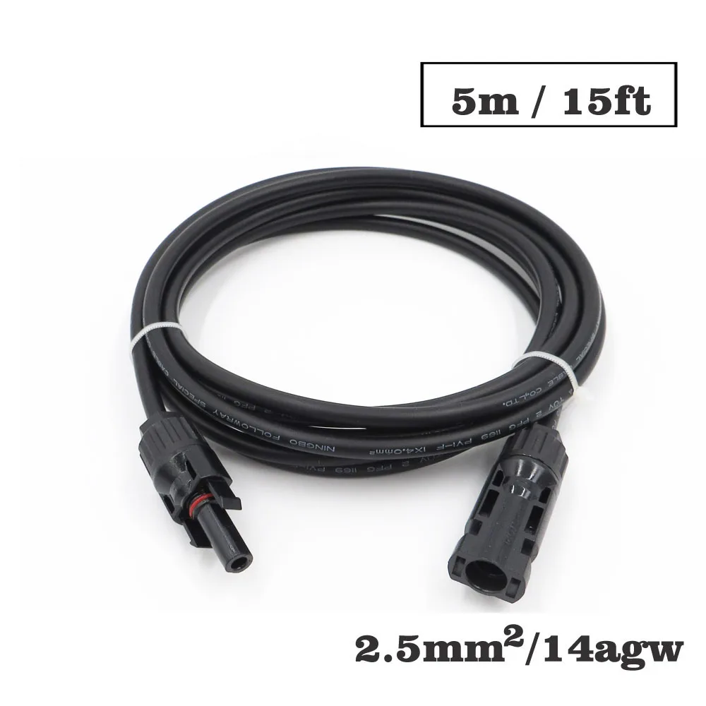 

1PC X 2.5mm2 14AWG 15FT 5m MC4 Connector Extension Connect branch black parallel Series 5 meter extend cable