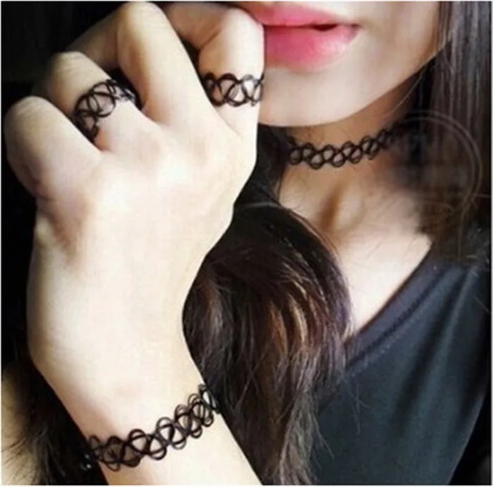 Durable 2016 New Fashion Women Collares Necklaces Black Retro Henna Vintage Elastic Tattoo Choker Stretch Free Shipping (12)