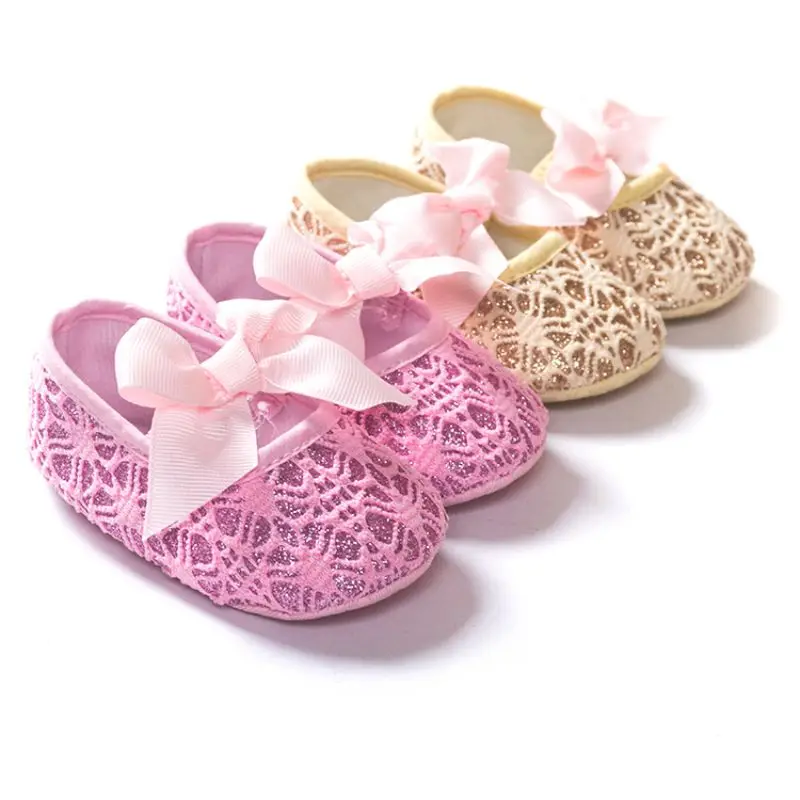 

Quality Guarantee Toddler 0-18M Baby Girls Bowknot Princess Shoes Soft Soled First Walkers Crib Shoes