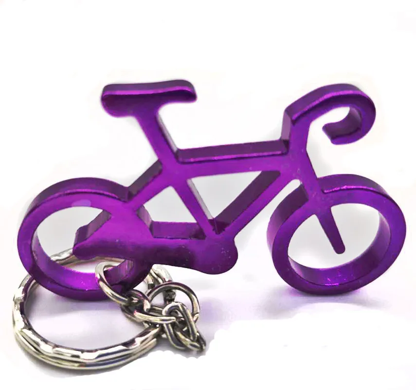 1 шт. маленький брелок в форме велосипеда из нержавеющей стали открывалка для бутылок Велоспорт Красочные велосипедные металлические брелки спортивные сувениры инструмент - Цвет: Фиолетовый
