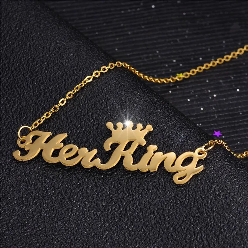 2019 Silver Gold Color Her King His Queen Initial Letter Necklace