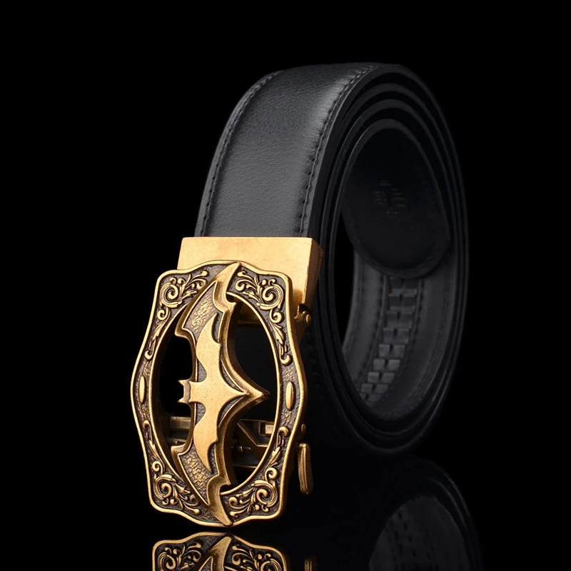 Comprar Cinturones de diseño KWD para hombre 2019 de lujo de moda Bat Batman cinturón de hebilla automática de cuero genuino Kemer para Jeans Riem Cinto