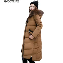 2017New Winter Parkas Slim Women Long Large Fur Collar Jackets Coat Female Thick Warm Cotton Hood Parkas Plus Size Outwear A003