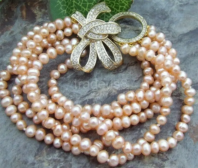 

8" 6 Strands 5-6mm Pink Pearl CZ Clasp Bracelet <<<< Free shipping