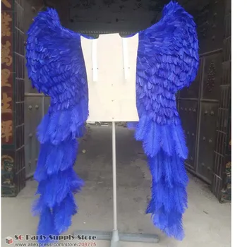 

COS Costume luxury blue Ostrich feather wings for Automobile Exhibition stage performance Catwalk show Displays shooting props
